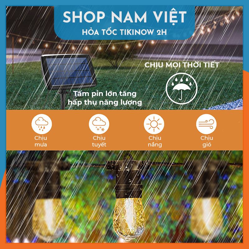 Dây Đèn LED Edison S14 Năng Lượng Mặt Trời Chống Nước Trang Trí Ngoài Trời - Chính Hãng NAVIVU