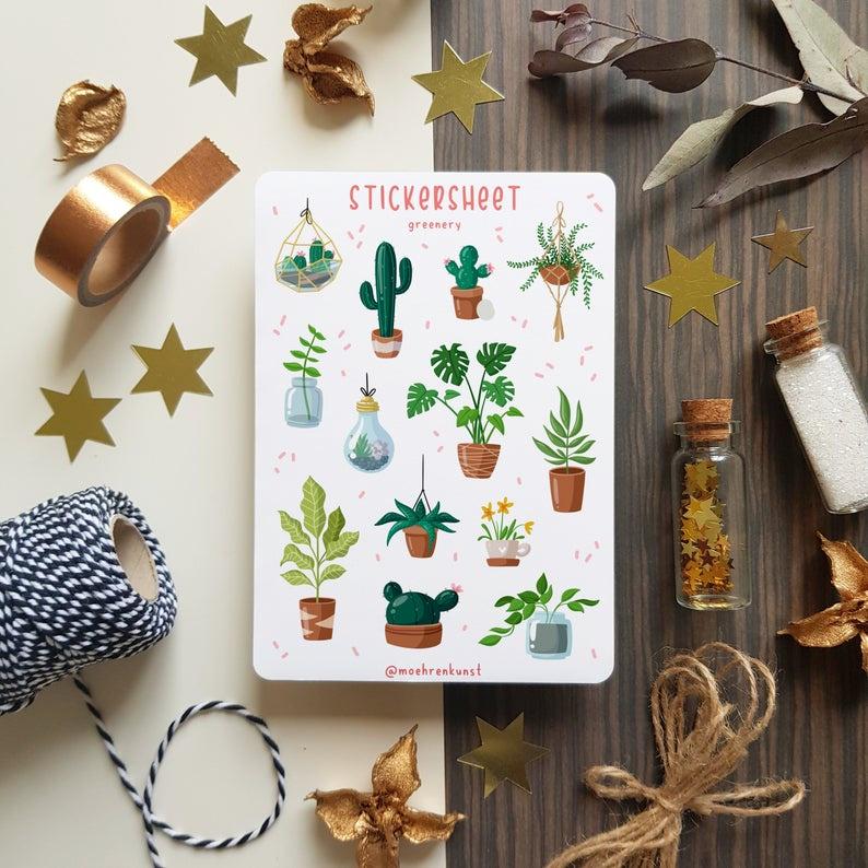 Sticker Sheet - GREENERY 1  Chuyên dán sổ  Bullet Journal Stickers, Plant Sticker, Nature Stickers, Greenery Sticker - CẮT SẴN