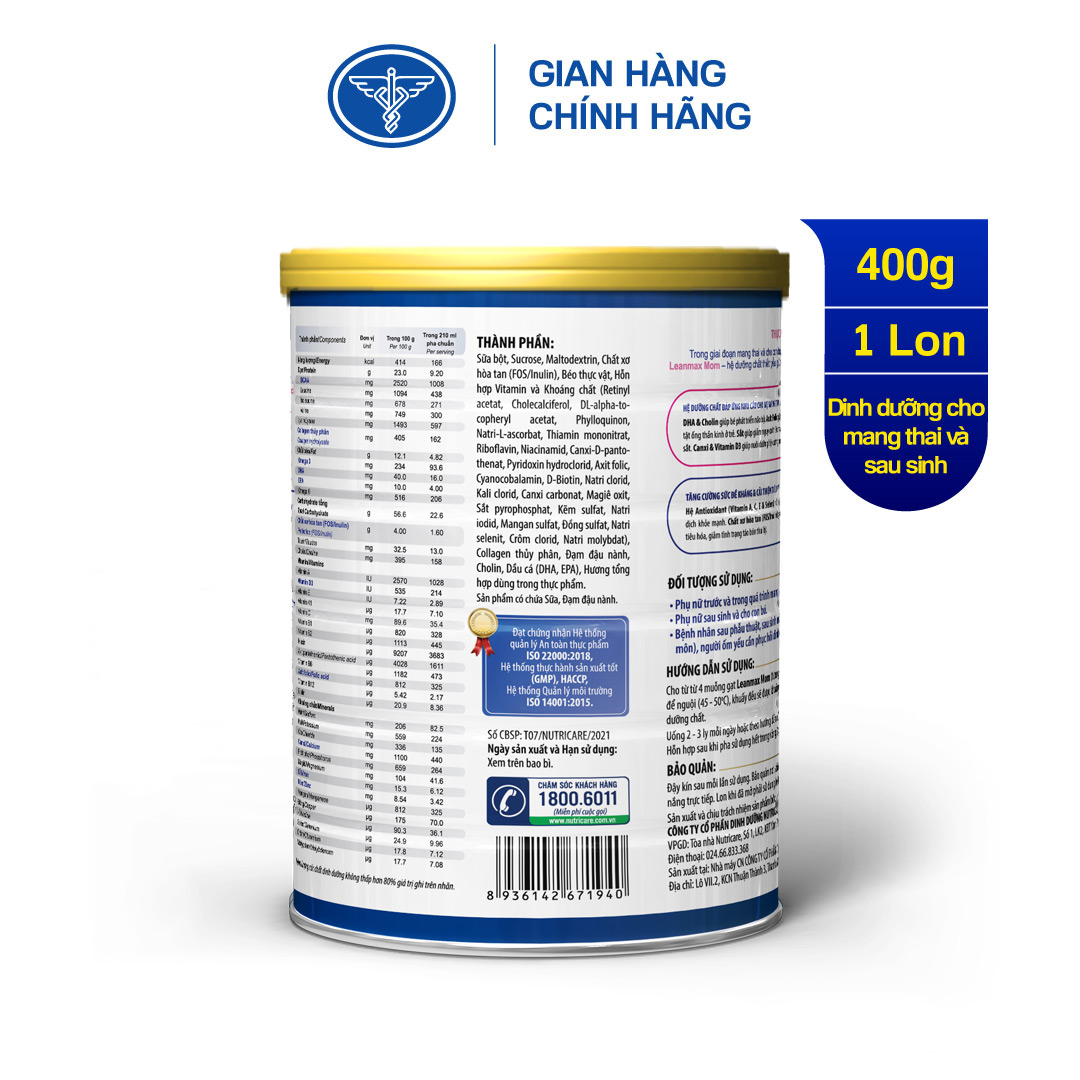 Lon sữa Leanmax Mom 400g - Dinh dưỡng cho phụ nữ mang thai và mẹ sau sinh