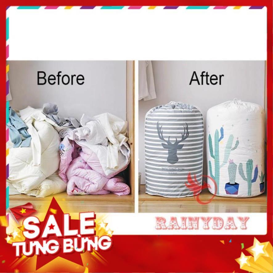 Túi vải đựng đồ chăn màn quần áo ga gối đa năng dây rút tiện lợi cute hình trụ tròn cỡ lớn size siêu to .