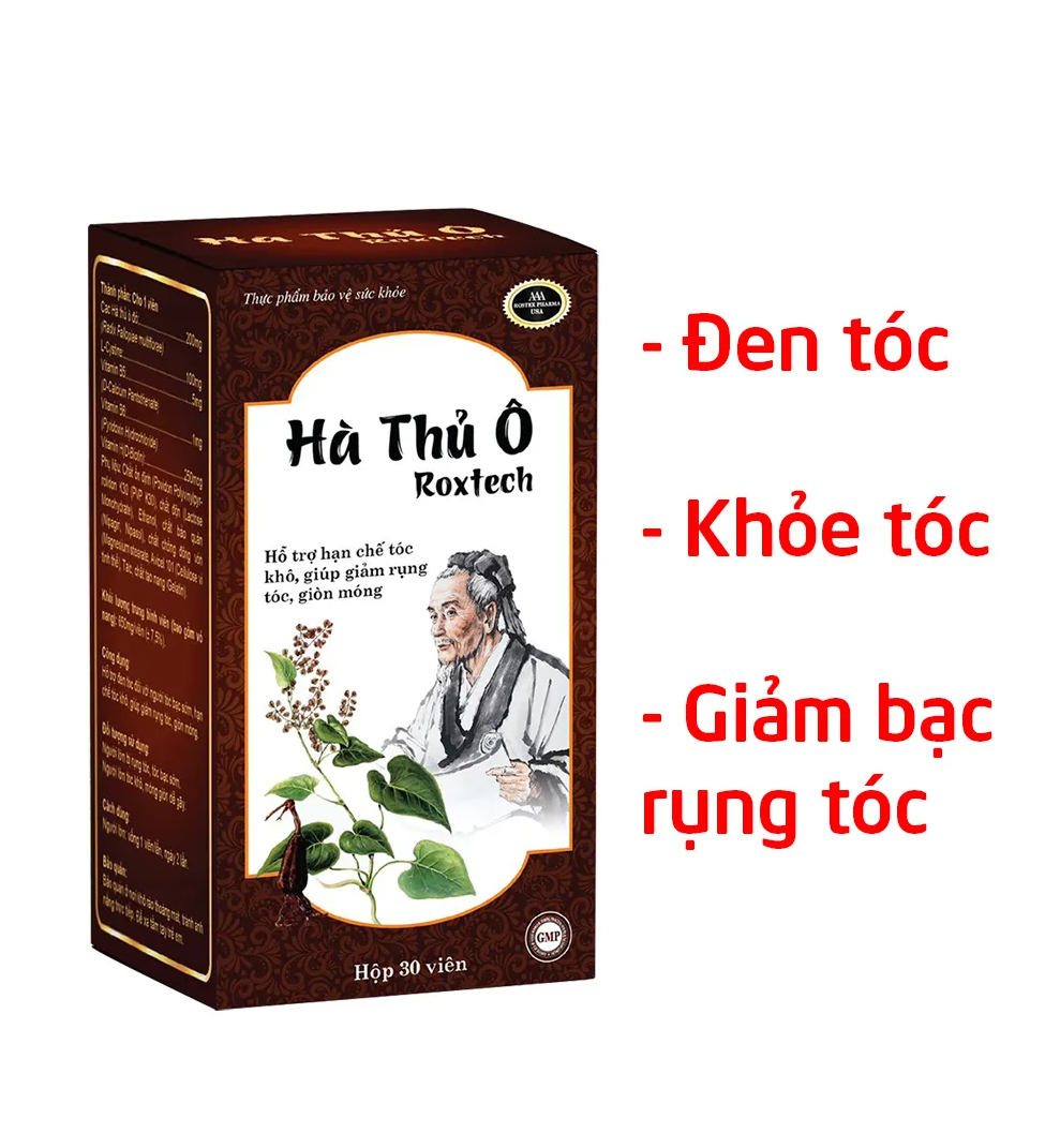 Viên Hà thủ ô đỏ Roxtech giúp giảm rụng tóc, giảm tóc bạc sớm, giảm tóc khô, chẻ ngọn - Hộp 30 viên
