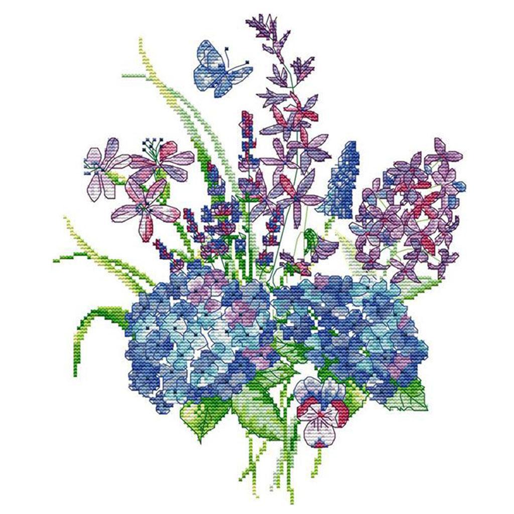 Flower Stamped & Counted Cross Stitch Embroidery Package for Beginners 11CT