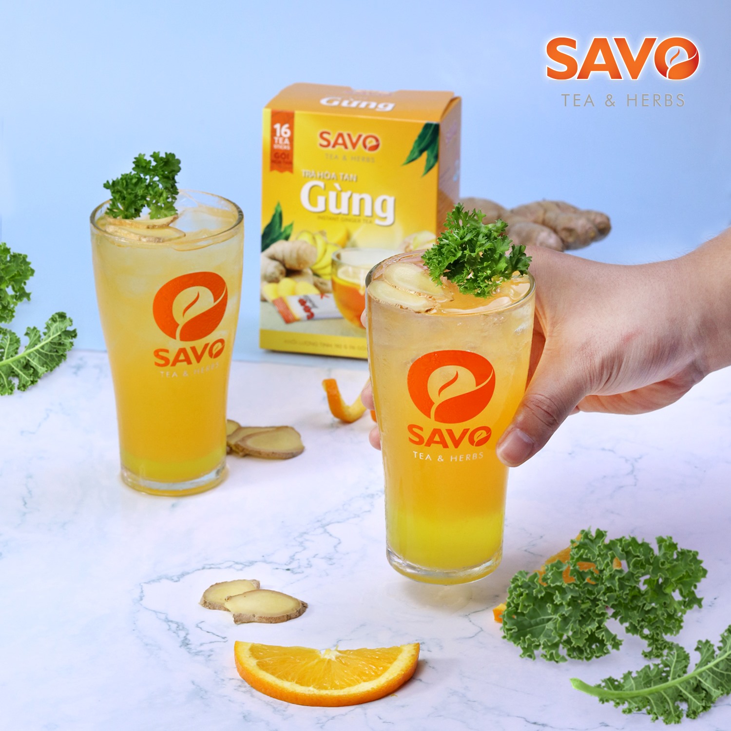 Trà SAVO Gừng Hòa Tan - Hộp 16 gói x 12g