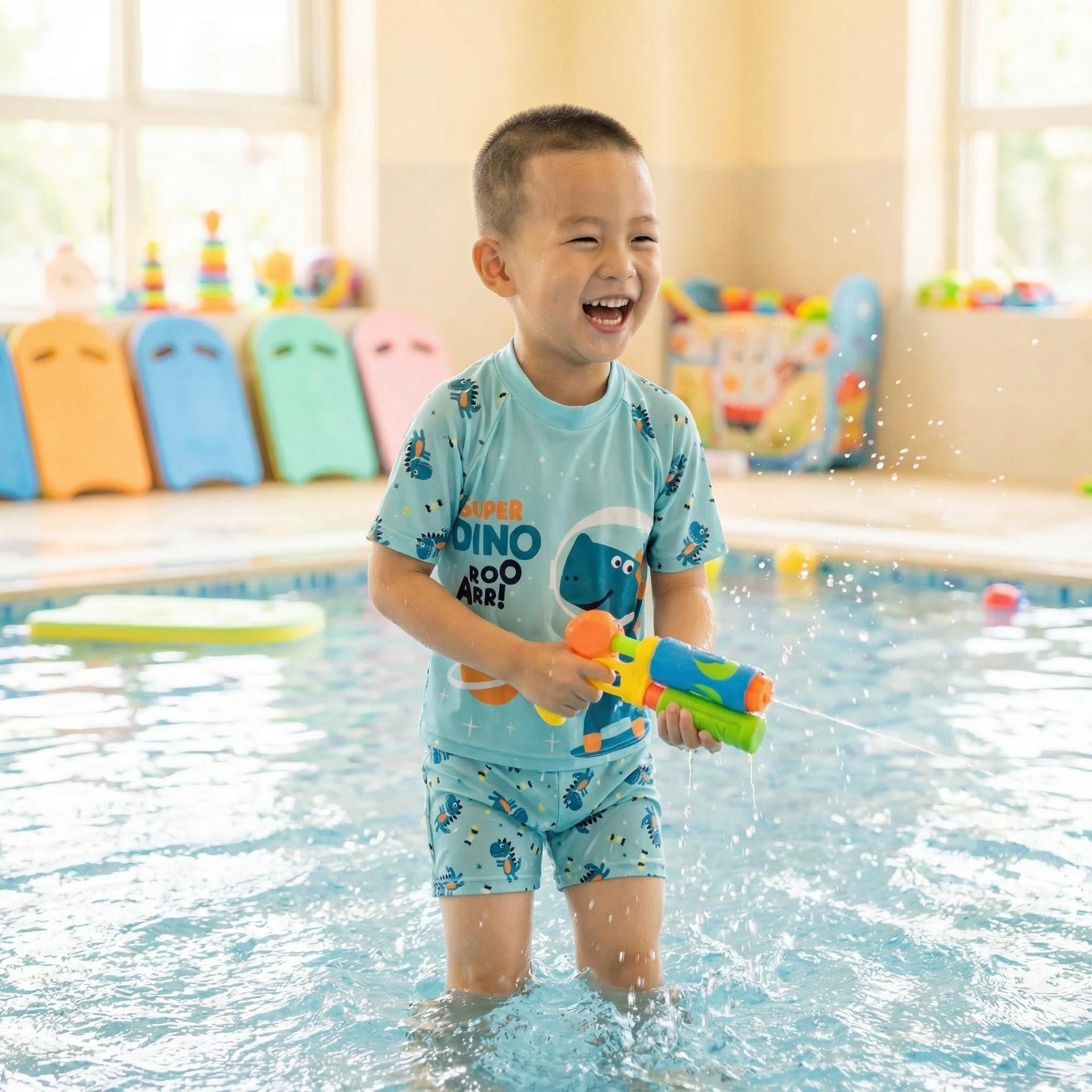 Bộ đồ bơi rời đùi khủng long cho bé vải thun lạnh co giãn kèm nón bơi chống nắng