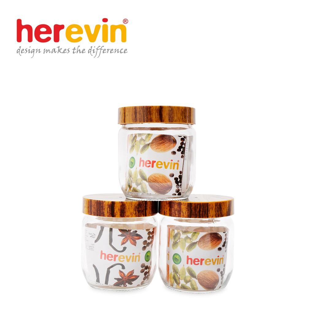 Bộ 3 Hũ Thủy Tinh Nắp Woody Herevin 425ml - HEHU231357-205