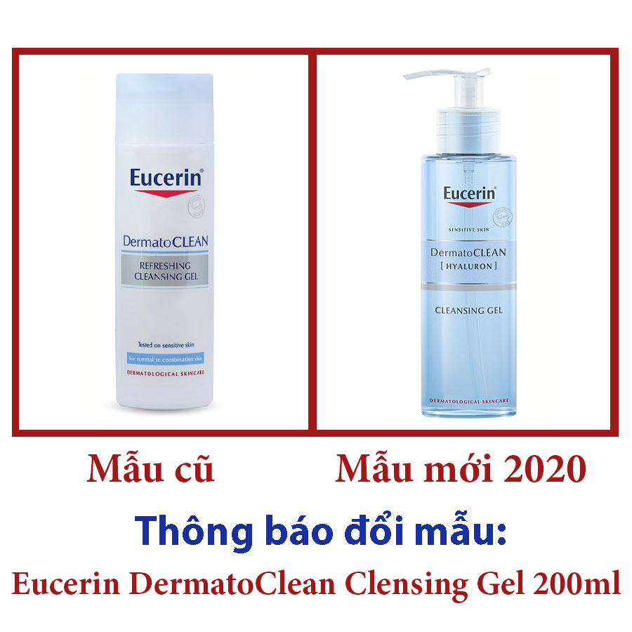 Sữa rửa mặt dành cho da nhạy cảm Eucerin DermatoClean Cleansing Gel 200ml + tặng Bọt biển rửa mặt