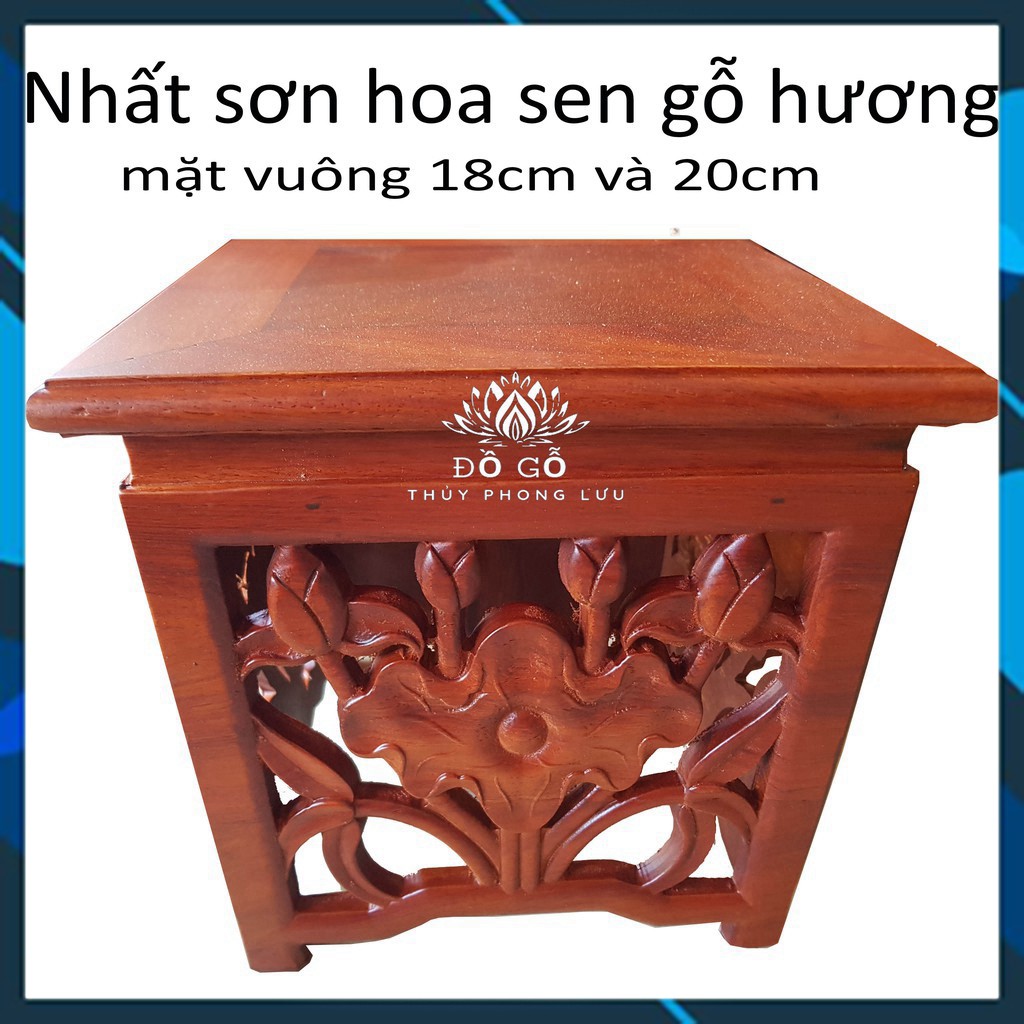 Đôn gỗ vuông hoa sen gỗ hương cao cấp