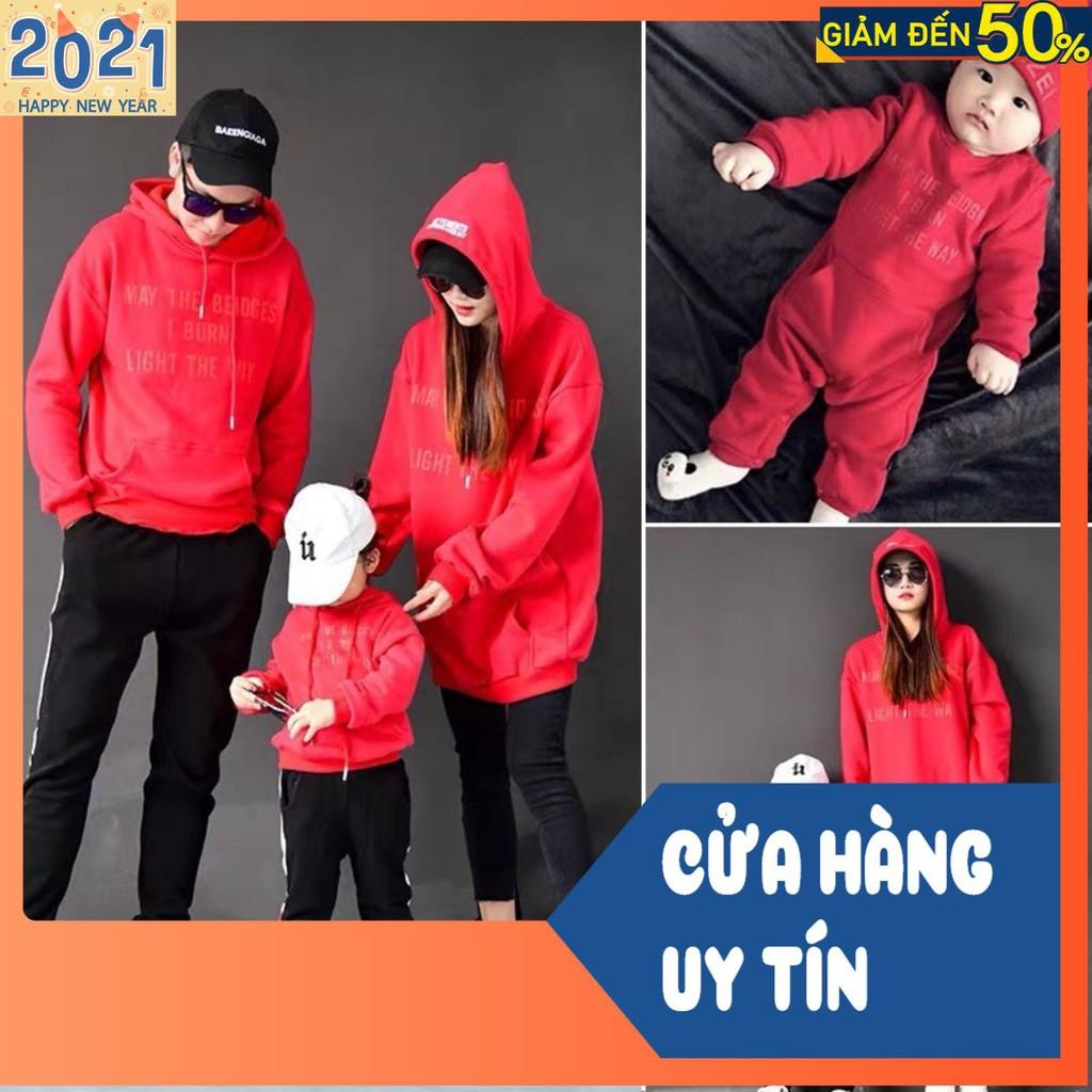 ÁO NỈ BÔNG HOODIE GIA ĐÌNH MÀU ĐỎ IN CHỮ