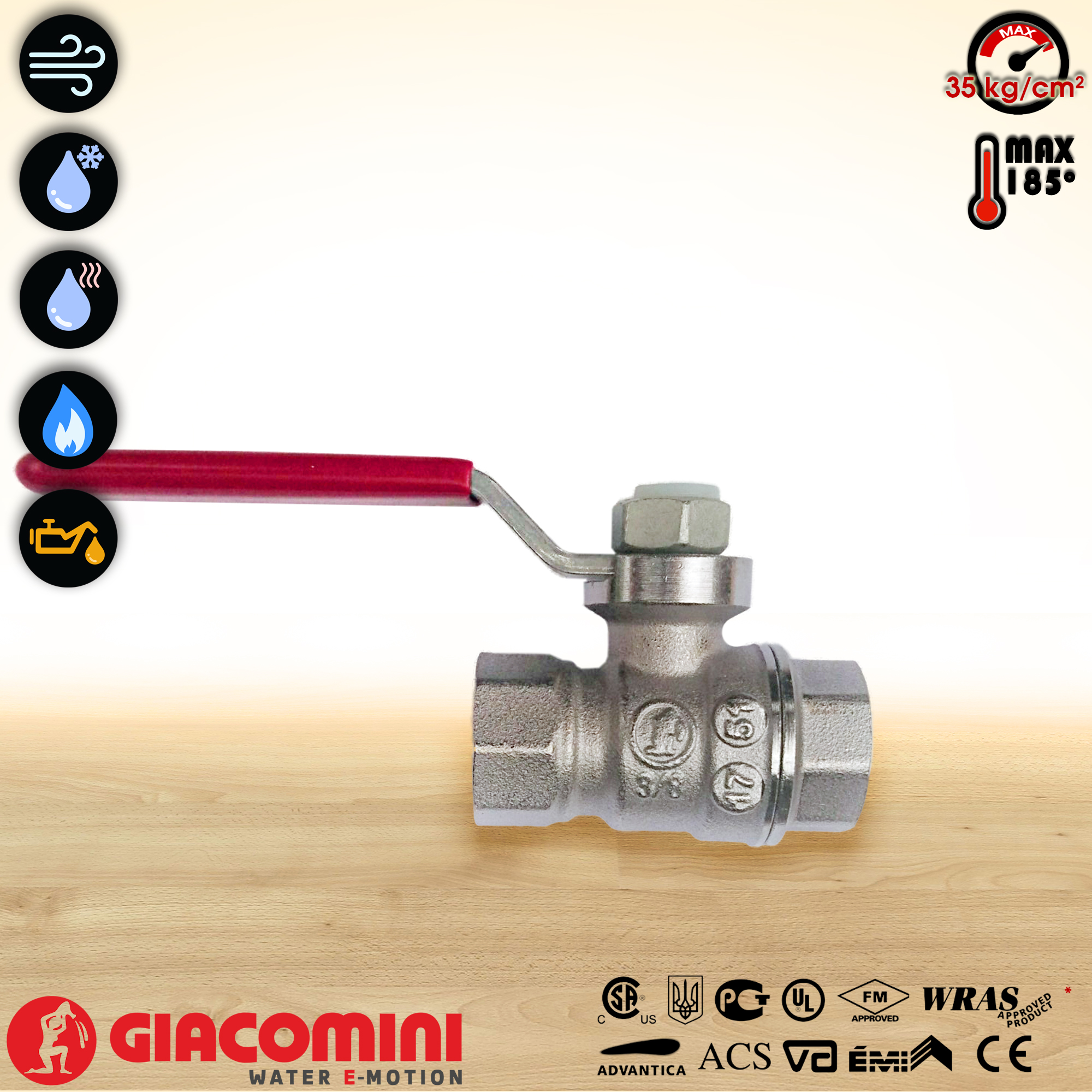 Hộp x 10 Van bi đồng mạ crôm R850 Giacomini - DN10 (size 3/8&quot; - 17)