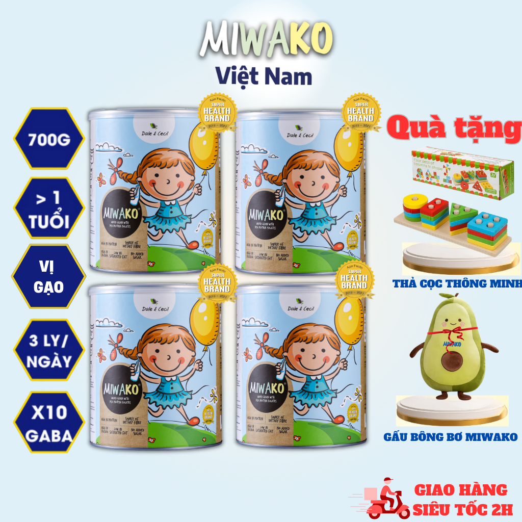 Sữa Công Thức Hạt Thực Vật Hữu Cơ MIWAKO 700g Vị gạo x 4 Hộp- Miwako Việt Nam