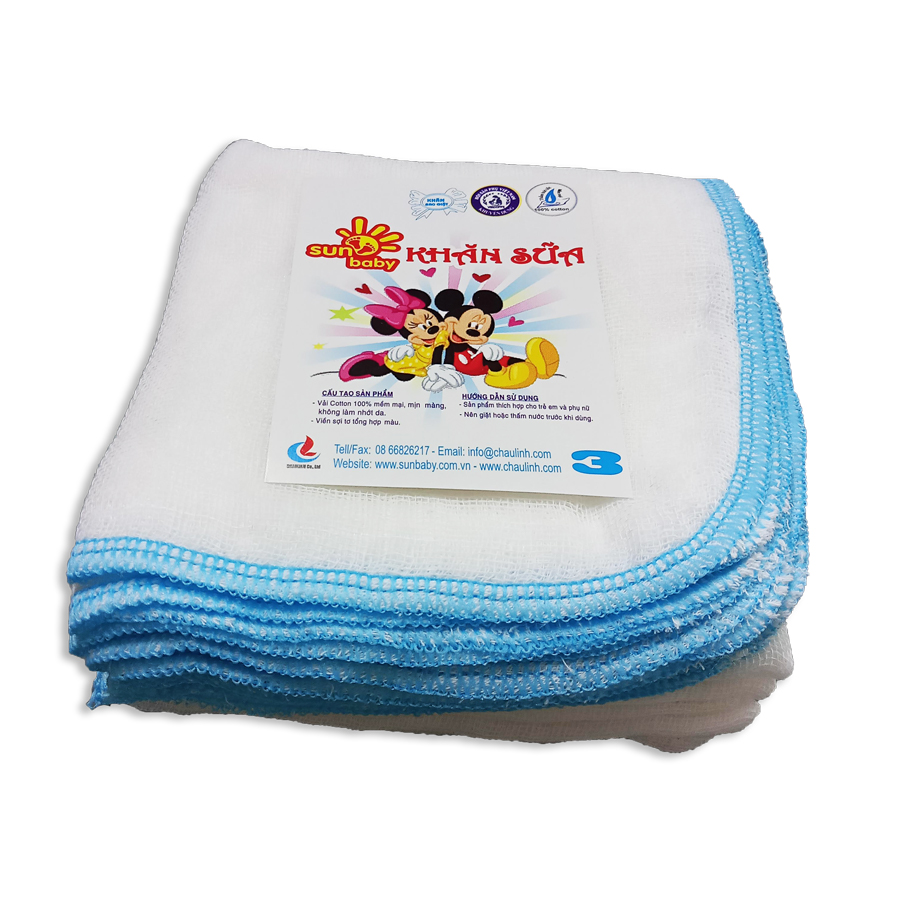 Bịch 10 Khăn sữa vải gạc Chuột Nhí SUNBABY 253D 4 lớp 25x25cm 100% cotton (Đồ dùng vệ sinh cho bé)