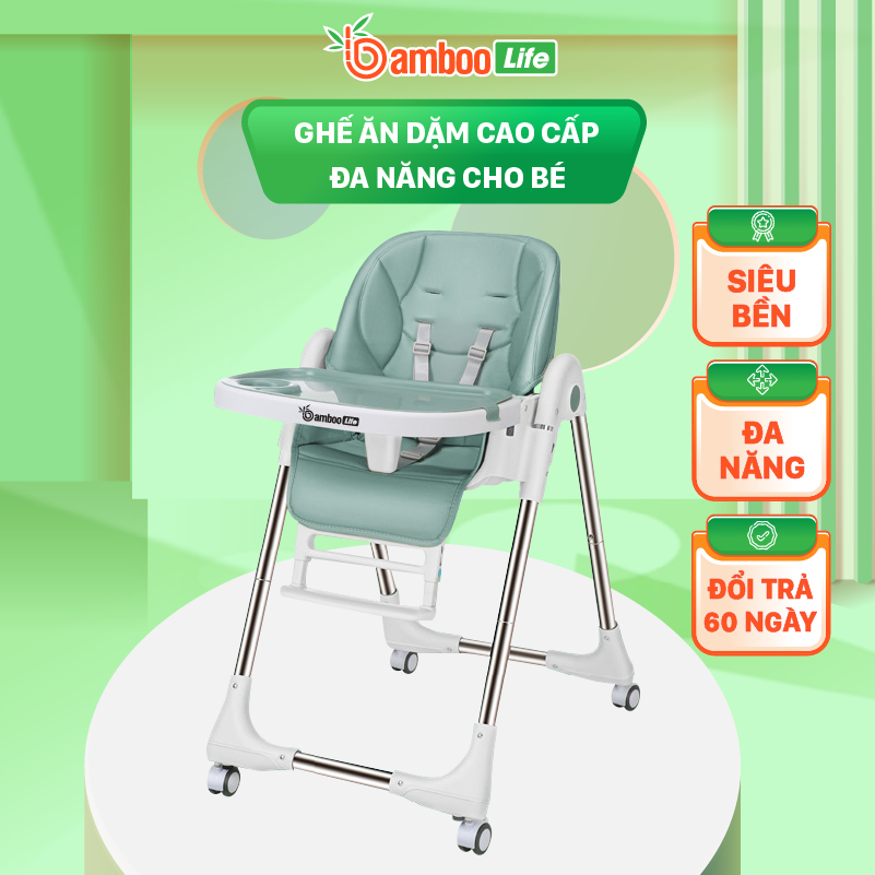 Ghế ăn dặm cho bé Bamboo Life đa năng gấp gọn thay đổi độ cao điều chỉnh nhiều chế độ có bánh xe phù hợp cho bé ăn dặm từ 6 tháng mang theo đi chơi du lịch