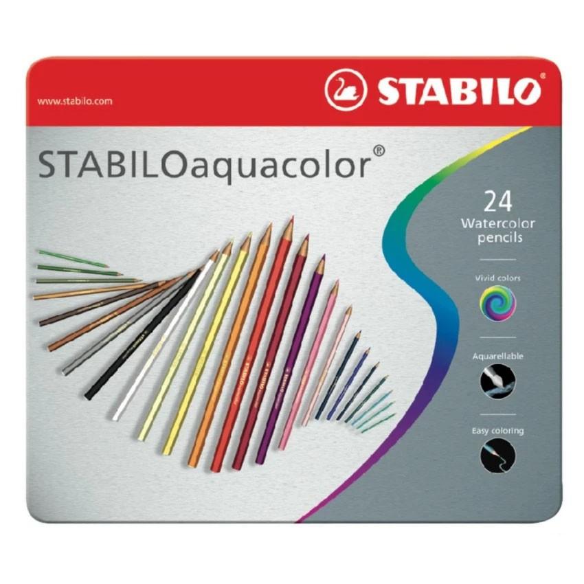 Bút chì màu nước STABILOaquacolor (24 cây/hộp sắt) + Sách tô màu