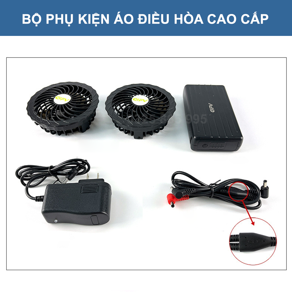 Bộ Phụ Kiện Áo Điều Hòa Nhật Bản [Quạt 12V], Pin 30.000mAh Quạt Áo Điều Hòa, Chạy 17-19H, Bảo Hành 12 Tháng