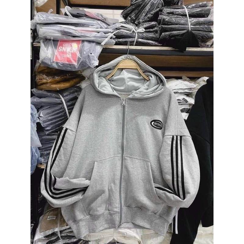 Áo khoác nỉ Unisex hai sọc tay bo