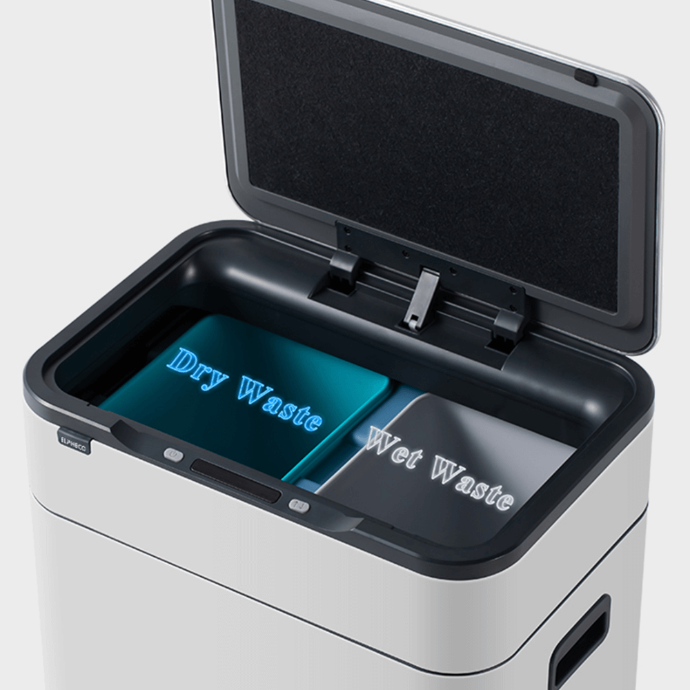 Thùng rác cảm ứng ELPHECO nắp inox 20 L có thùng rác rời bên trong, có chân &amp; khử mùi ozone Hàng chính hãng