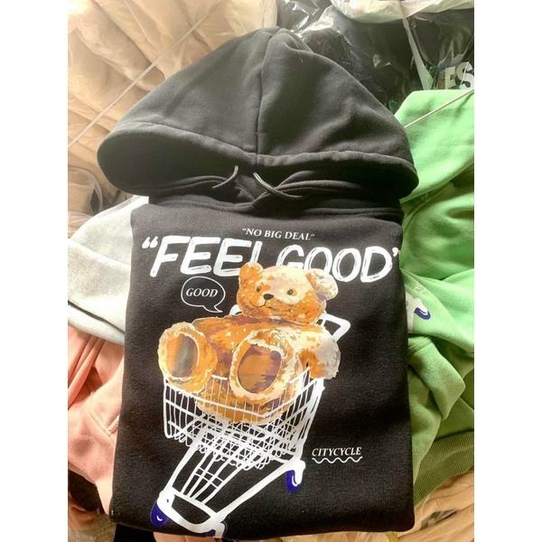 Áo hoodie form rộng cao cấp dày nón to in hình gấu,Áo khoác nỉ bông unisex nam nữ cực đep thời ttang hàn