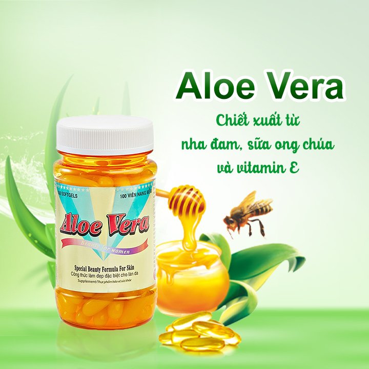 TPCN- Robinson Pharma USA- ALOE VERA-Viên uống đẹp da, dưỡng da, nhuận tràng (100 viên)