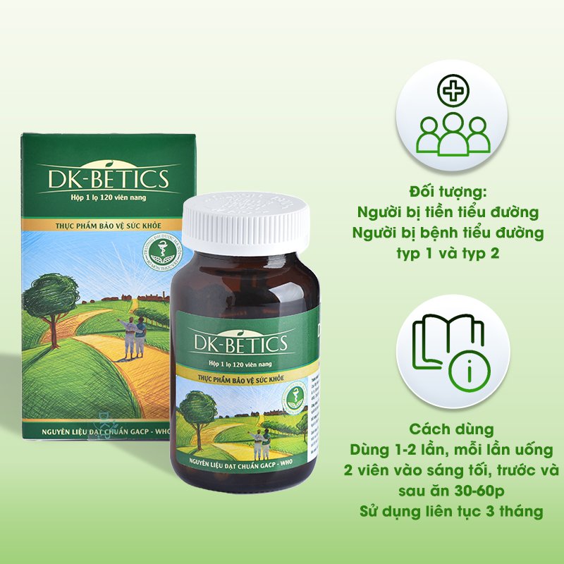 COMBO 5 HỘP Viên tiểu đường dây thìa canh lá to DK Pharma DK Betics, Hỗ trợ hạ và ổn định đường huyết - Hộp lớn 120 viên