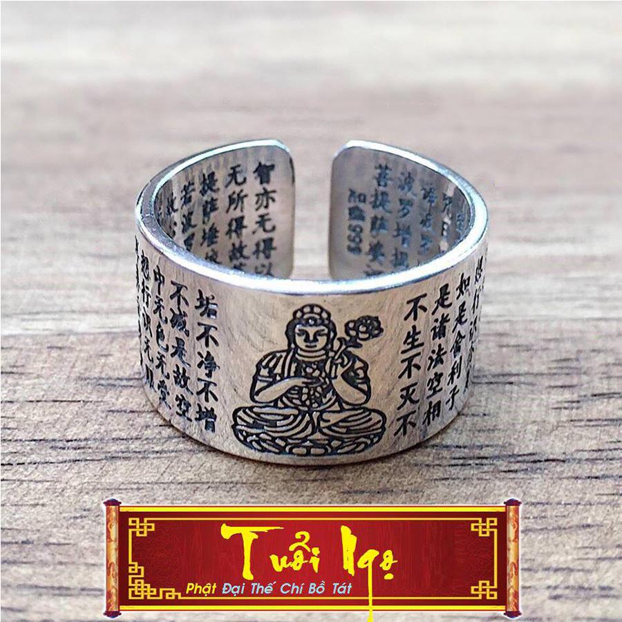 Nhẫn Phong Thủy Bạc Thái Bát Nhã Tâm Kinh- Đại Thế Chí Bồ Tát Hộ Mệnh cho Nam Mệnh Hỏa TEN1-2