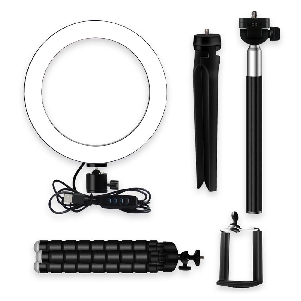 Đèn LED Ring Light 3 màu 3500-6500K Nhiệt độ 10 mức Có thể điều chỉnh độ sáng với giá đỡ điện thoại ba chân cho Live Sream 20cm / 8 inch