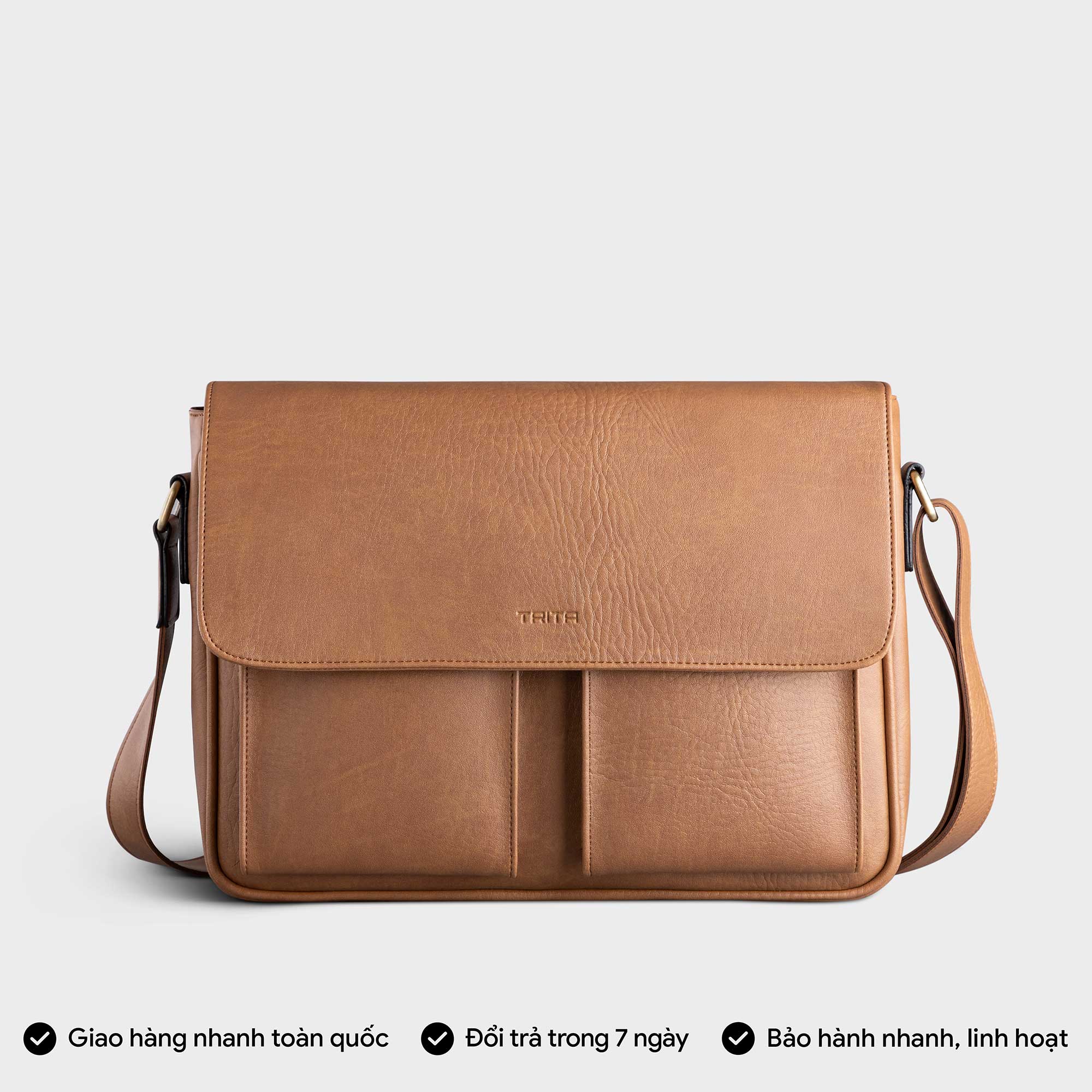 Túi Trita ( Thời trang nam dáng ngang phối ngăn đôi - Túi đeo chéo da RTN6 )