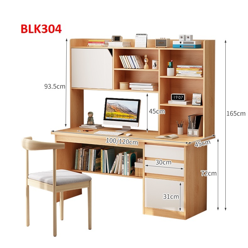 Bàn làm việc, bàn học liền kệ  bằng gỗ  BLK304