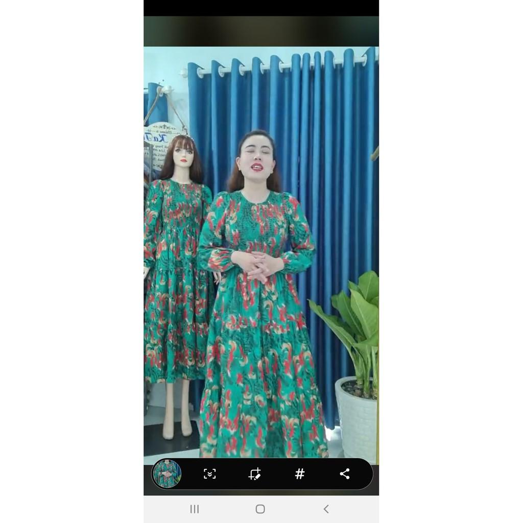 ĐẦM MAXI TAY DÀI IN HOA 3D CHẠY NHÚNG DEMO02