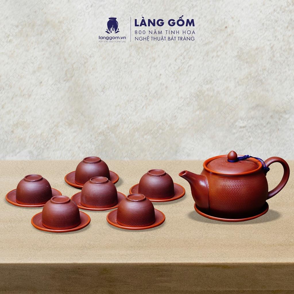 Bộ ấm chén đất nung hồng ganh - Men mộc - Gốm sứ Bát Tràng - langgom.vn
