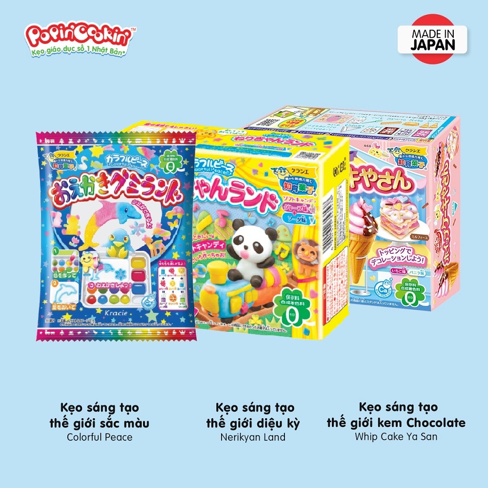 Combo 3 hộp kẹo sáng tạo popin cookin : kem + thế giới sắc màu + thế giới diệu kỳ (ngẫu nhiên)