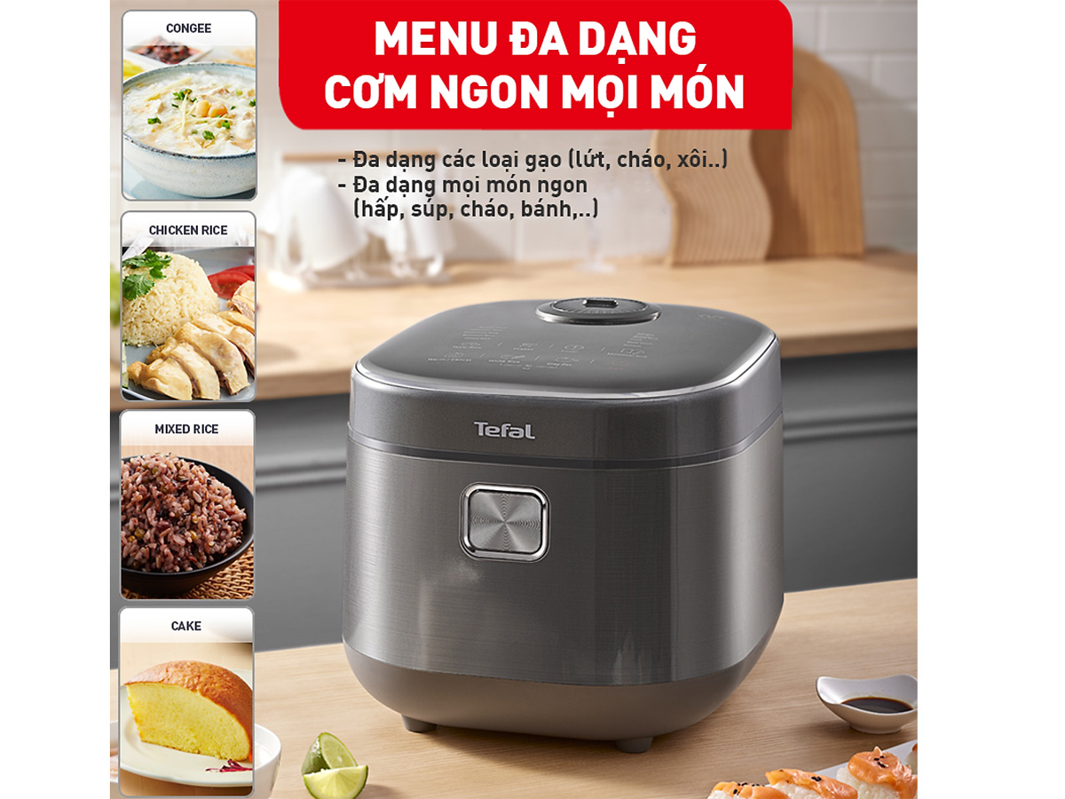 Nồi cơm điện cao tần Tefal RK818A68, Công suất 1200W, Dung tích 1,8 lít, Lòng nồi dạng niêu dày 2 mm với kết cấu là 6 lớp, Hàng chính hãng - Bảo hành 2 năm