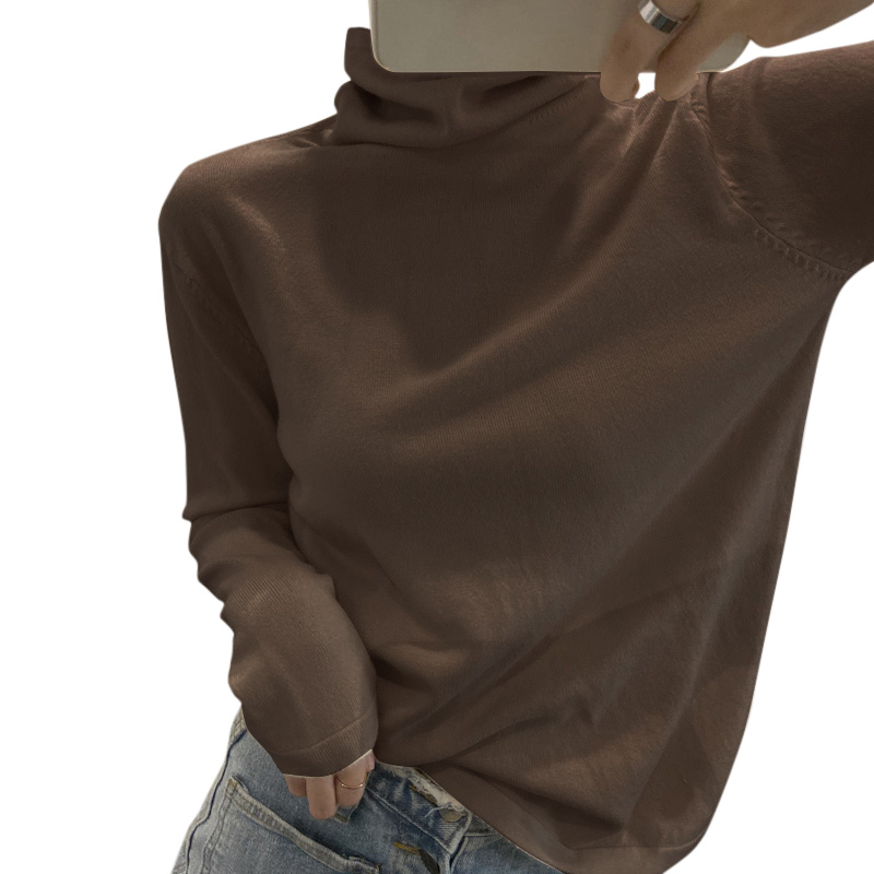 Fashion Winter Women Sweater Knitwear High Neck Long Sleeves Solid Ribbed Knitted Pullover Tops