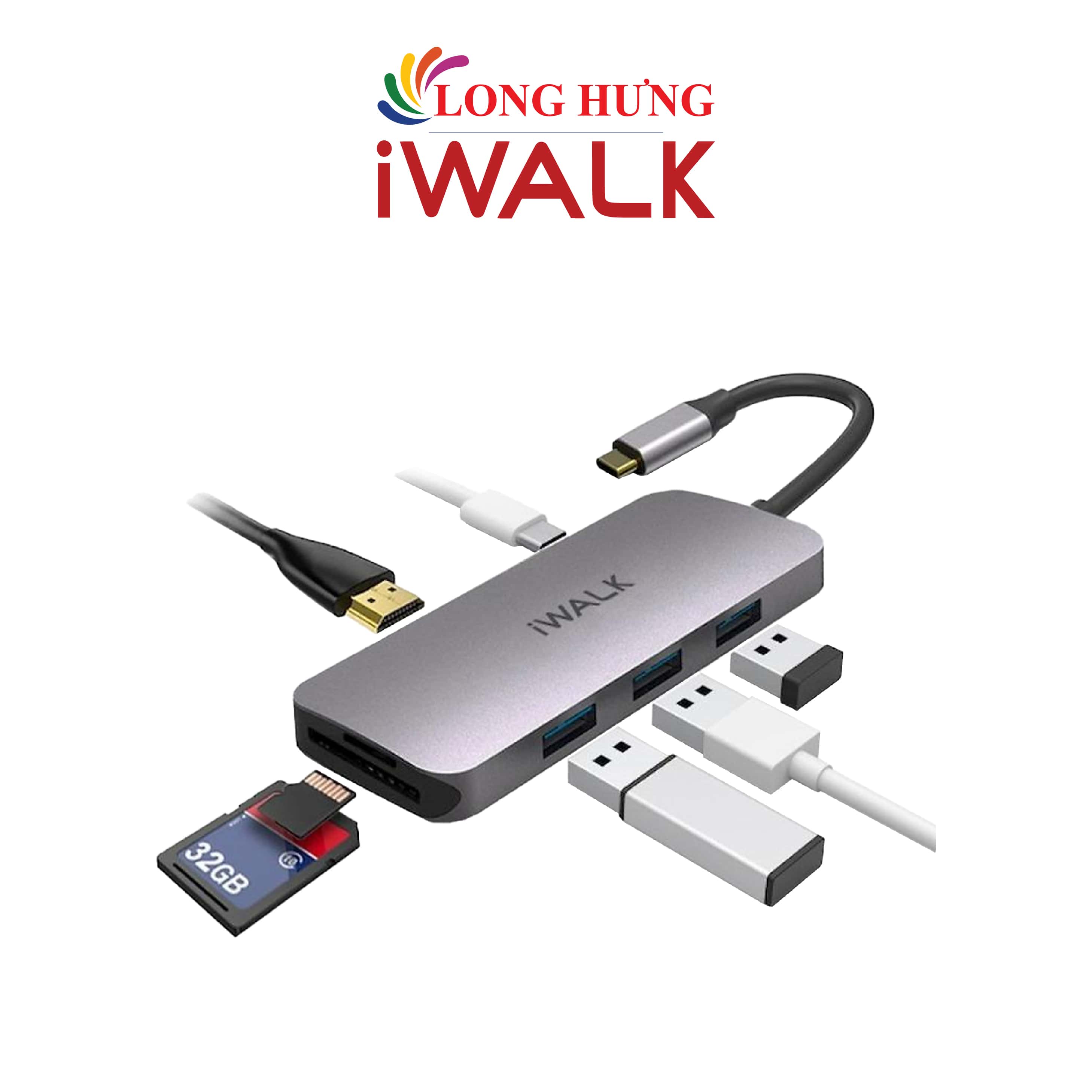 Cổng chuyển đổi iWalk 7-in-1 USB-C Hub ADH003 - Hàng chính hãng