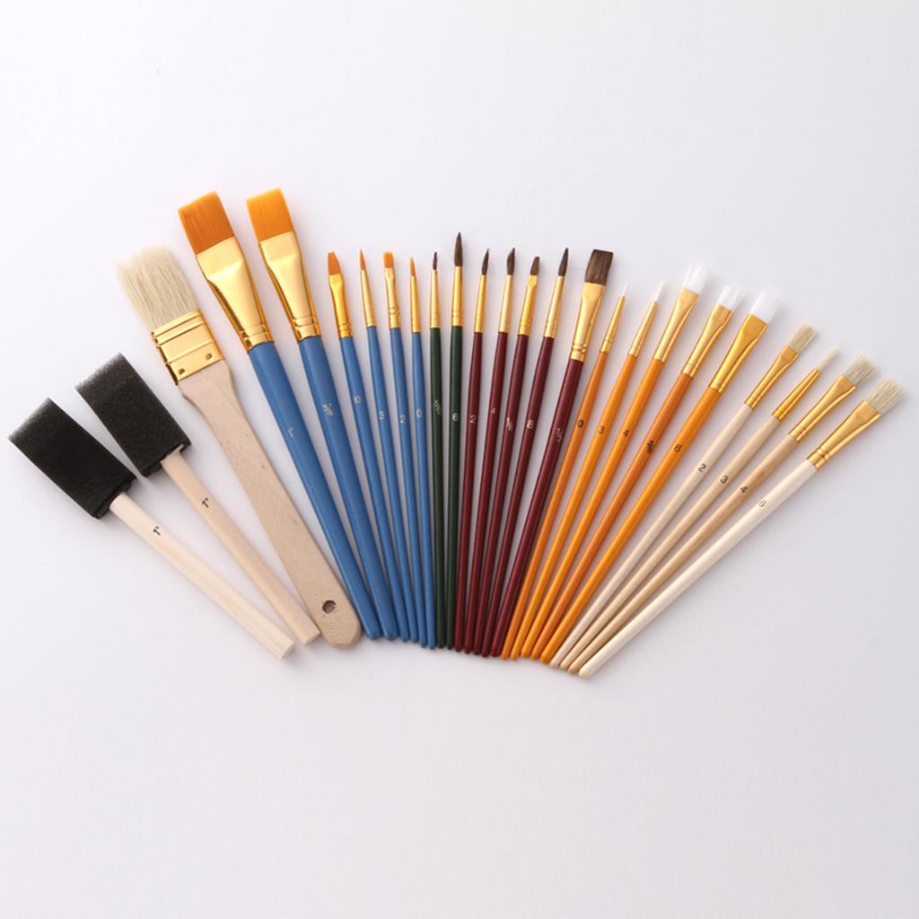 25 Artist Paint Brushes Set Foam Hair Brush Acrylic Oil Watercolour Painting