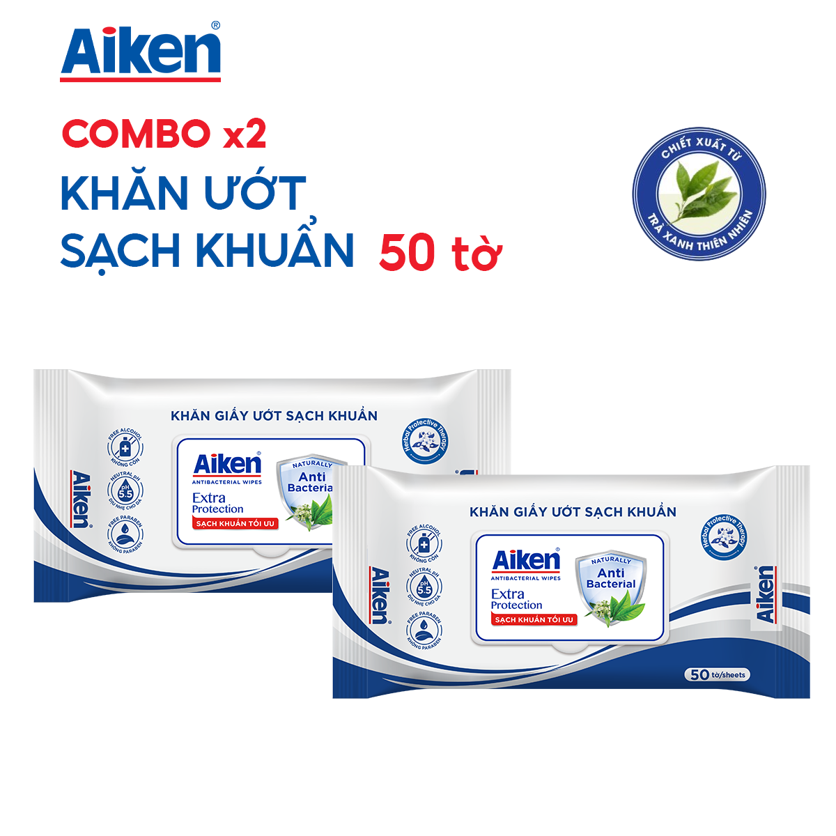 Combo gia đình sạch khuẩn chiết trà xanh Aiken số 1