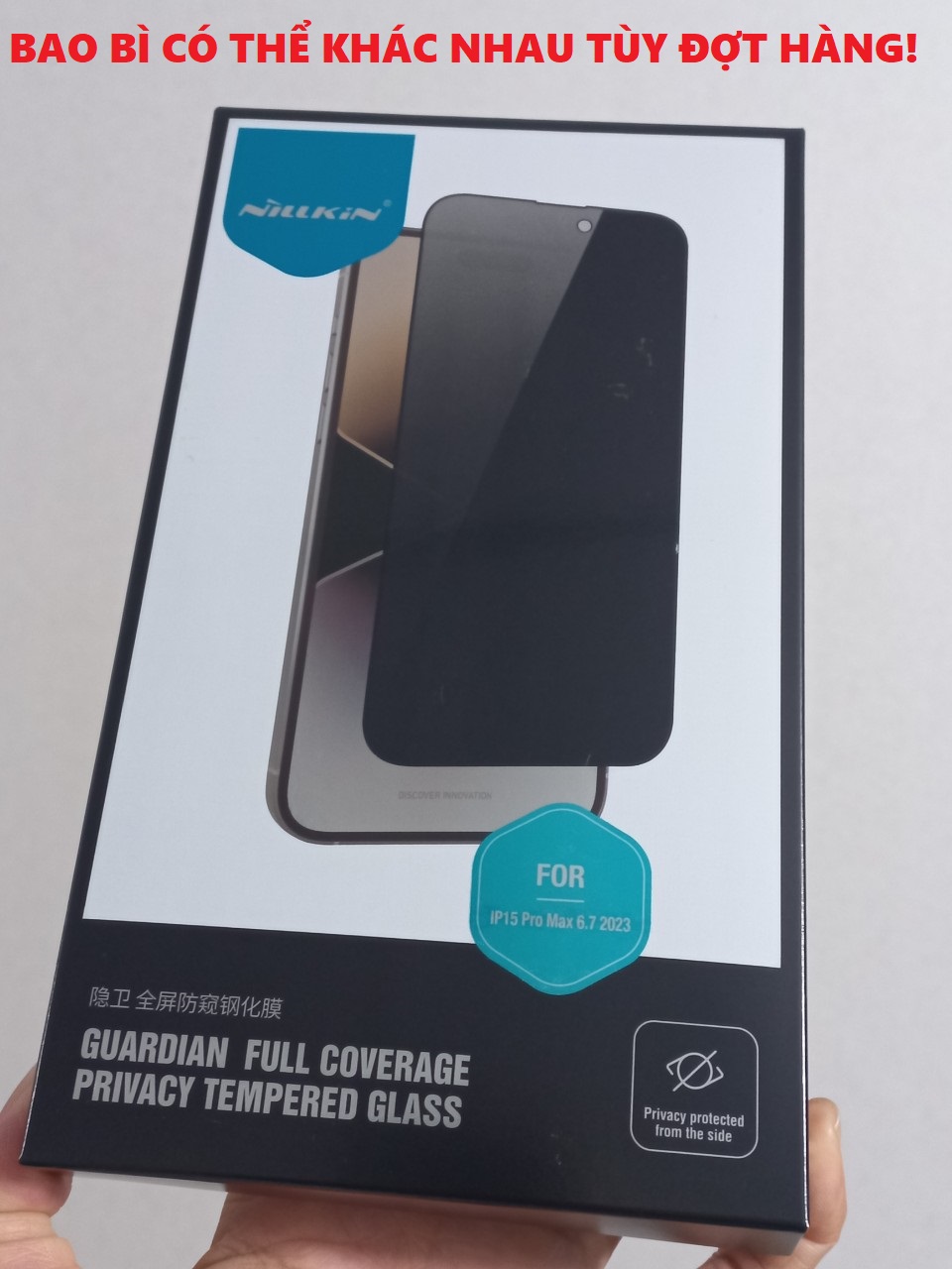 Kính cường lực chống nhìn trộm cho iphone 15 Pro Max ; 15 Pro Nillikin Guardian _ Hàng chính hãng