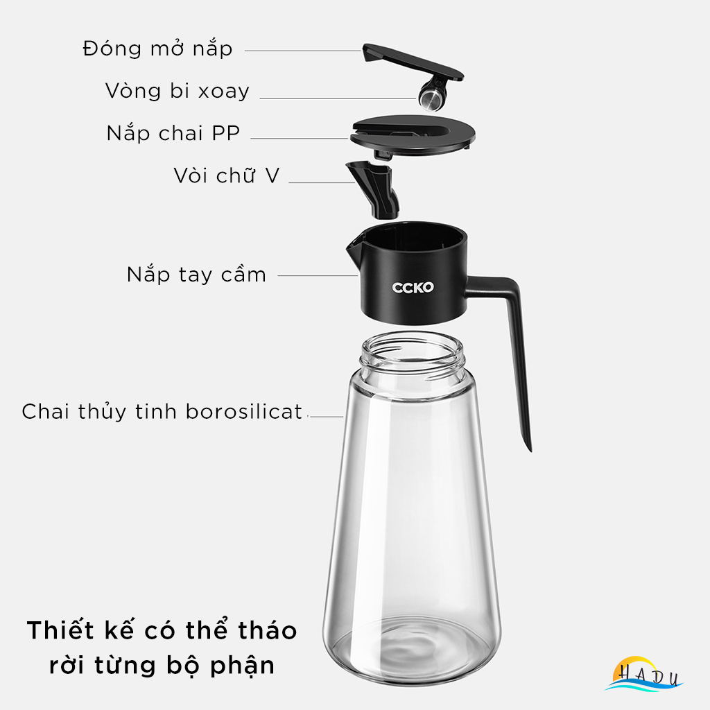 Bình Đựng Dầu Ăn Thủy Tinh Cao Cấp Có Vòi Thông Minh 550ml Đạt Chất Lượng Đức CCKO