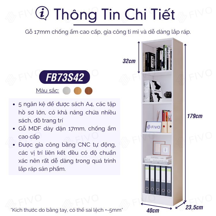 Kệ Sách Đứng Để Sàn Màu Trắng FIVO FB73, Gỗ MDF Chống Ẩm Cao Cấp Dày Dặn, Có Kèm Tấm Lưng Chắc Chắn, Dễ Dàng Lắp Ráp Và Vệ Sinh