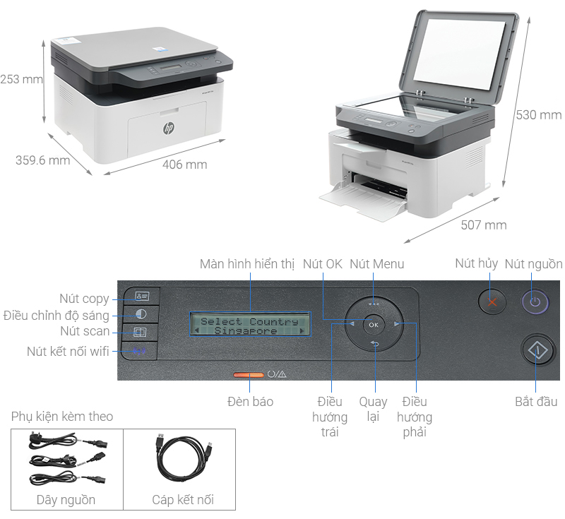 Máy In Laser Đa Năng HP LaserJet Pro MFP 135W (4ZB83A) - Hàng Chính Hãng