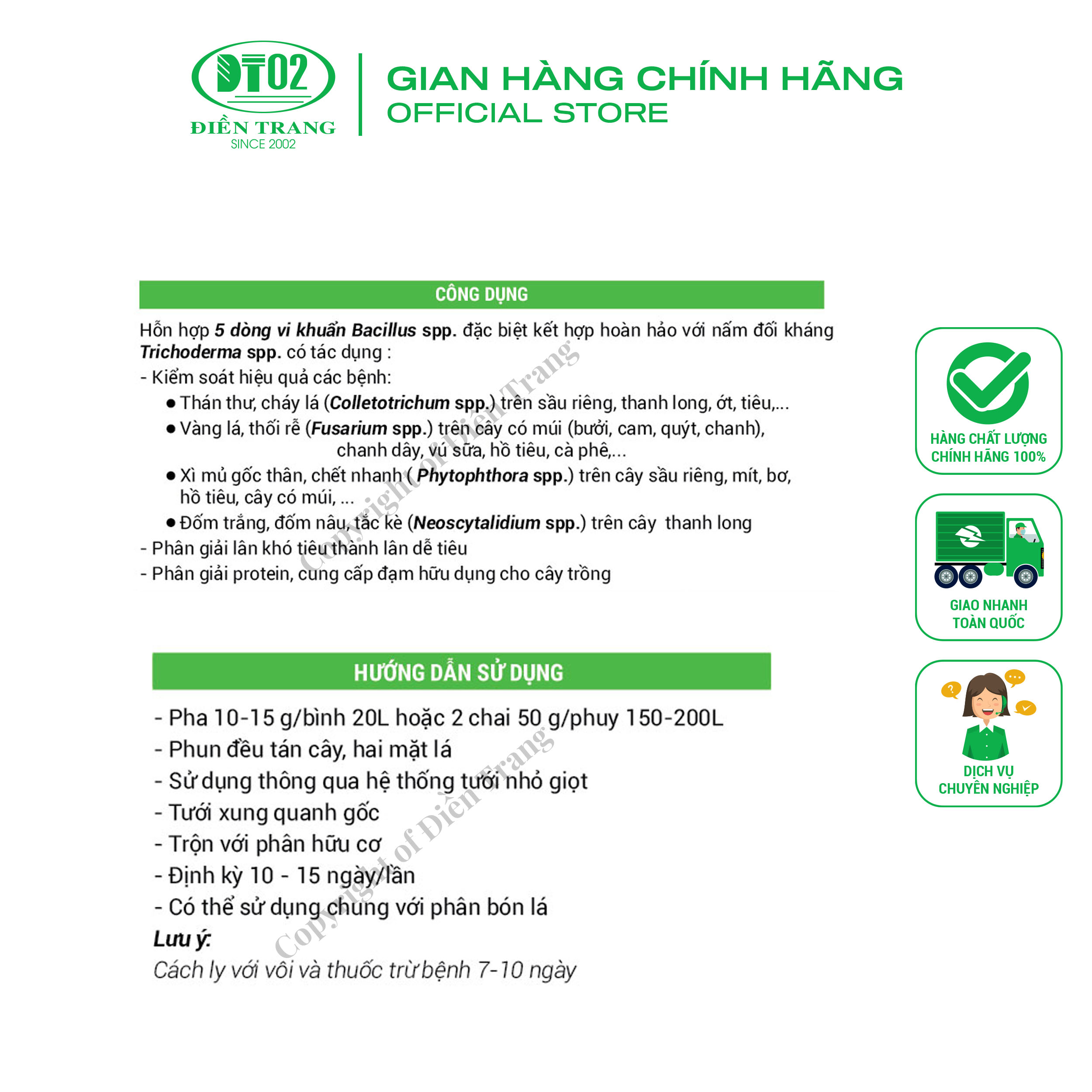 Combo 5 hộp Nấm Trichoderma Phòng Ngừa Nấm Bệnh TRICHO 5B Chai 50g