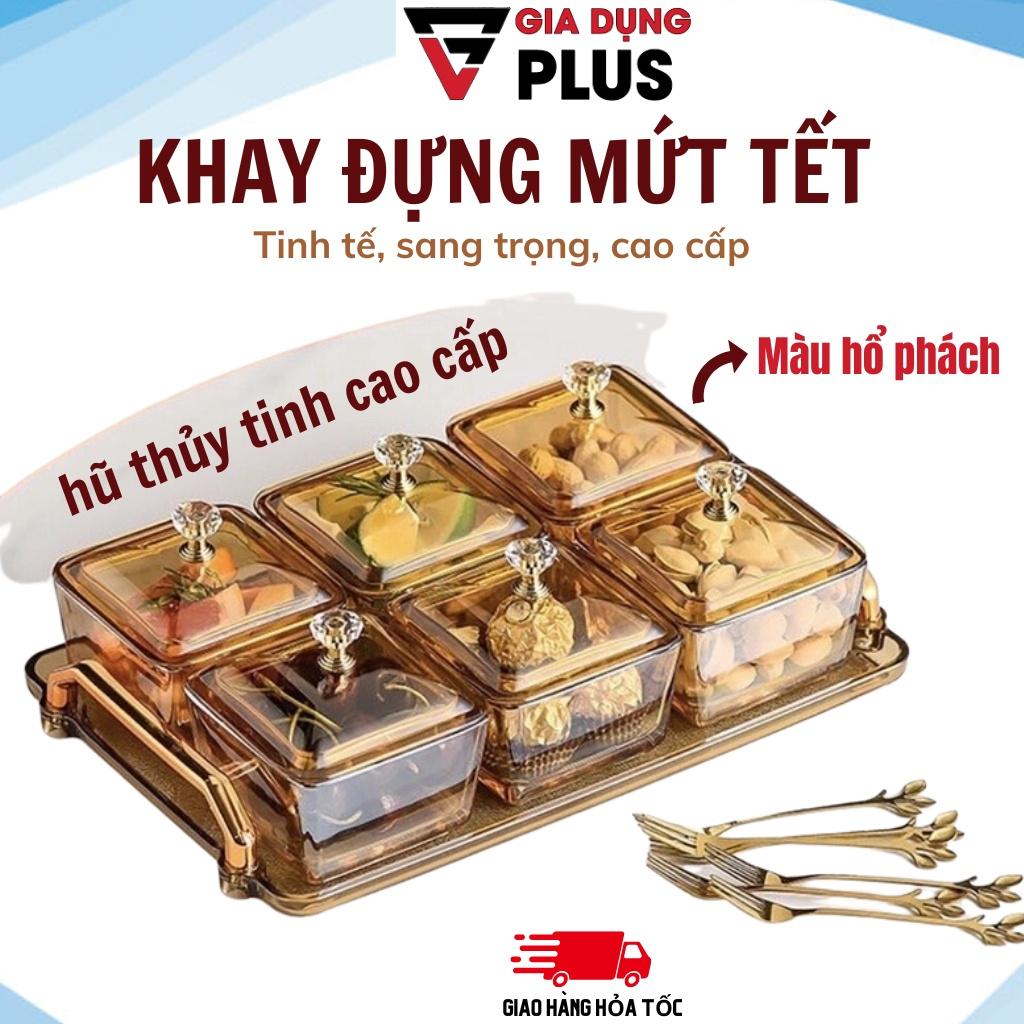 Khay đựng bánh kẹo tết 6 ngăn cao cấp, hũ đựng mứt kẹo hạt dưa trưng bày tết sang trọng mẫu khay đựng kẹo tết năm nay