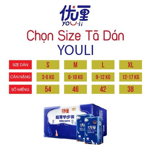 Tã/bỉm dán YOULI xanh size S108/M92/L484