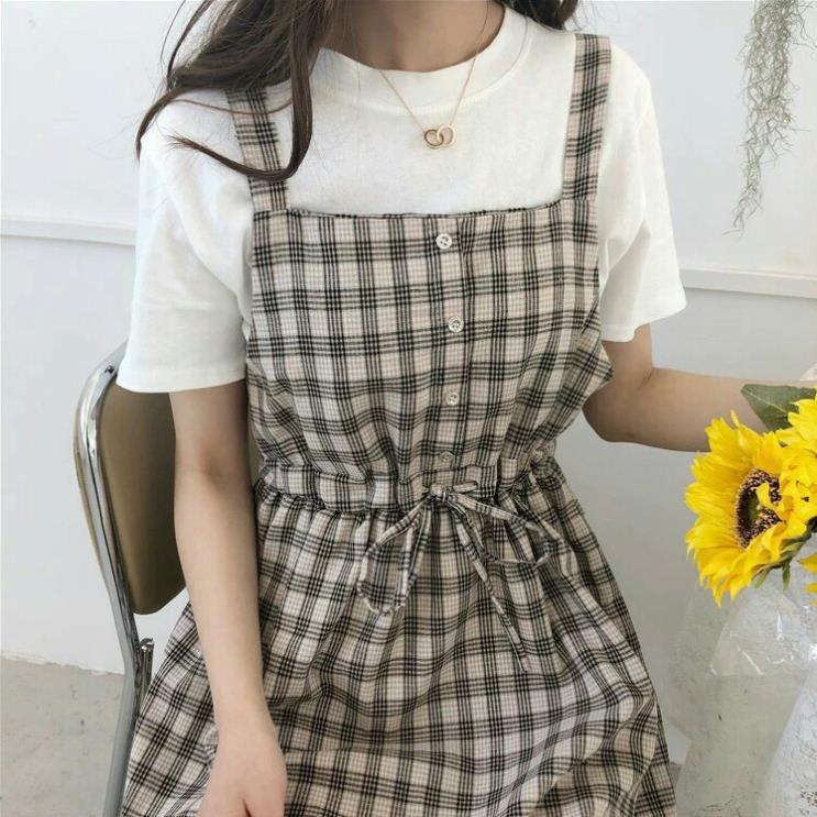Váy yếm kẻ caro 2 dây chun eo nhẹ nhàng dáng dài ! *