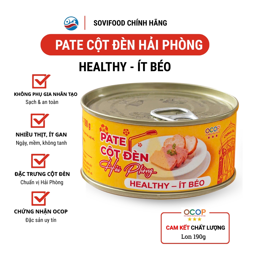 Pate Cột Đèn Healthy Hải Phòng - Ít Béo, Nhiều Thịt Ít Gan, Đạt OCOP 3 Sao - 190G