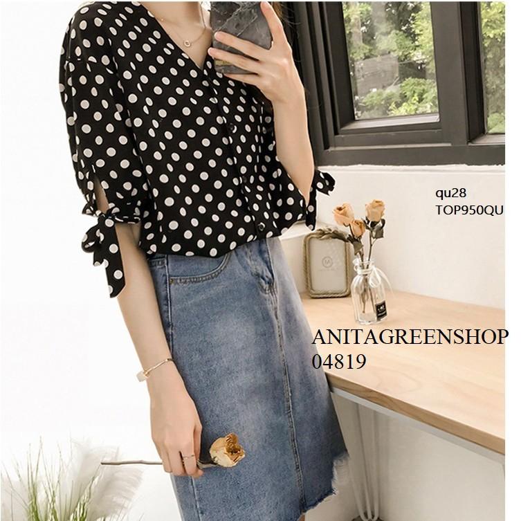 TOP859 ÁO NỮ CHẤM BI TAY LỠ