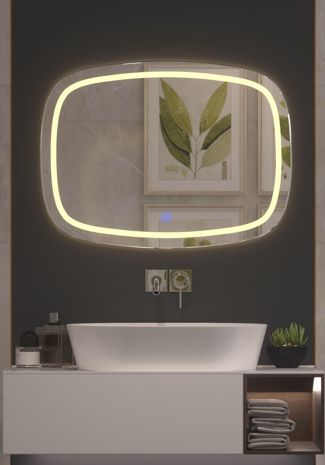 Gương soi đèn led phòng tắm GNT11 - Tích hợp đèn led và công tắc cảm ứng trên gương.