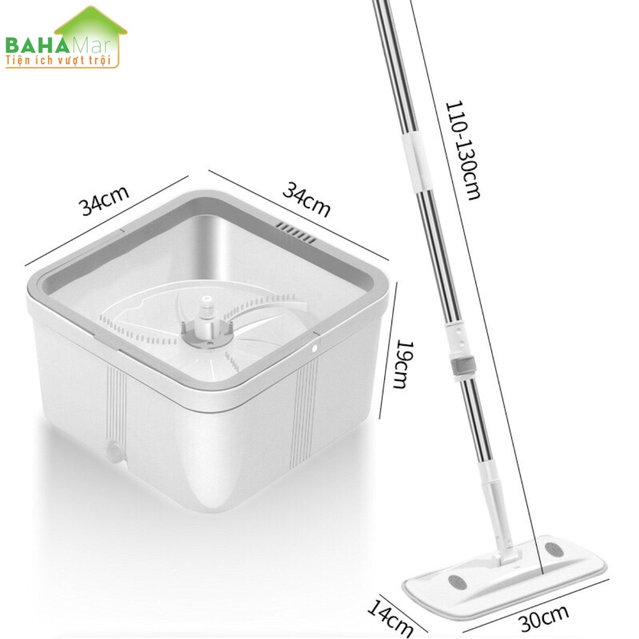 BỘ CÂY LAU NHÀ CHẬU VUÔNG PHẲNG, CÂY LAU HÌNH TRỤ ẤN XOAY TỰ ĐỘNG TÁCH NƯỚC BẨN "BAHAMAR" Nước sạch giặt giẻ lau và xoáy loại bỏ nước bẩn ra chậu ngoài một cách tách biệt luôn