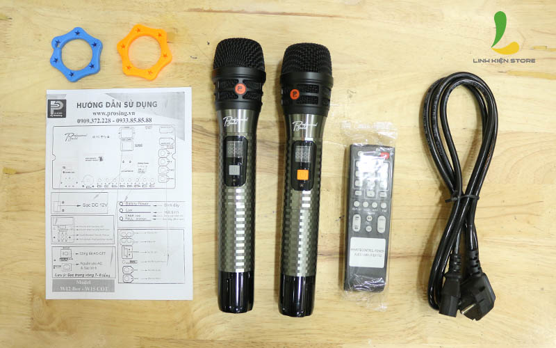 Loa kéo Prosing W15 Super 10 - Loa di động thùng gỗ công suất cực đại 800W kèm micro không dây hát karaoke âm thanh chất lượng cao - Hàng nhập khẩu