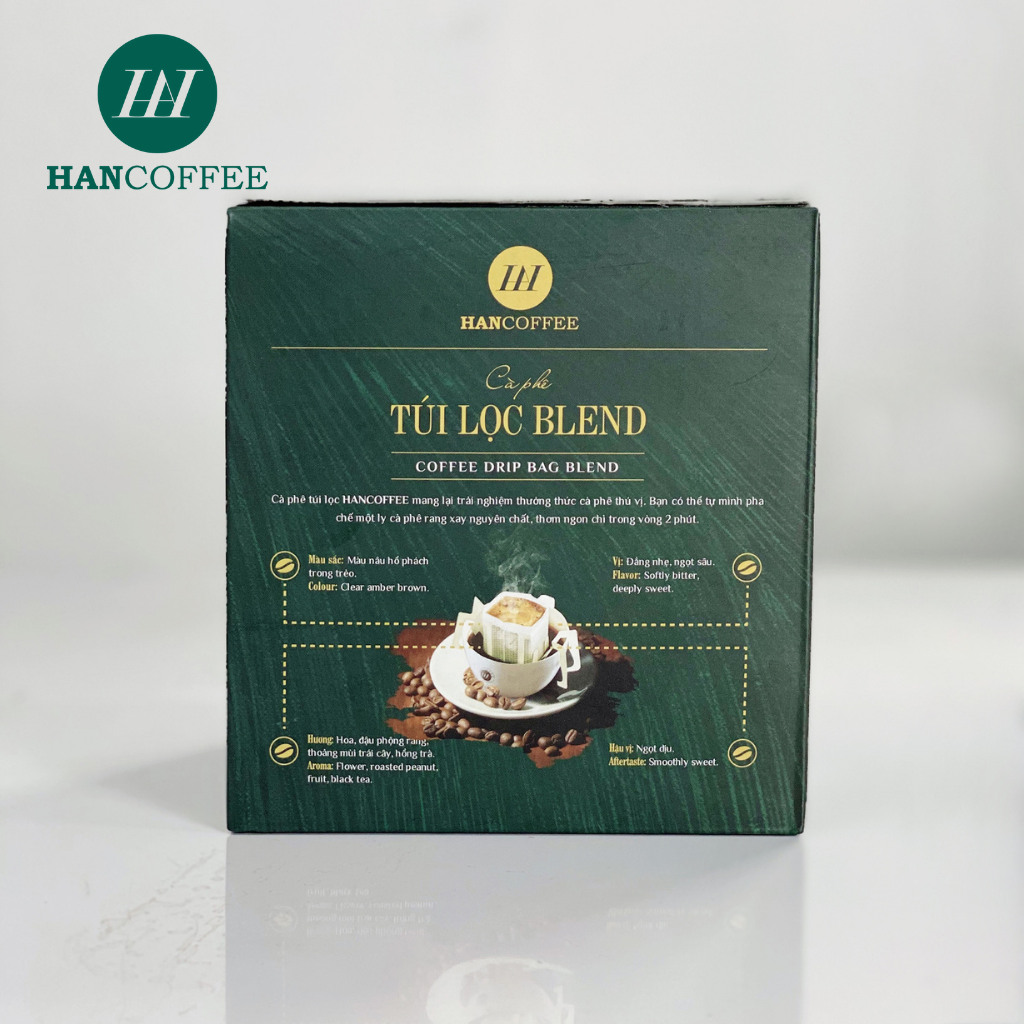 Cà Phê phin HANCOFFEE Giấy Túi Lọc Nguyên Chất Tiện Lợi Blend Đắng Nhẹ, Ngọt Sâu Hộp 5/10 gói - HND2(S