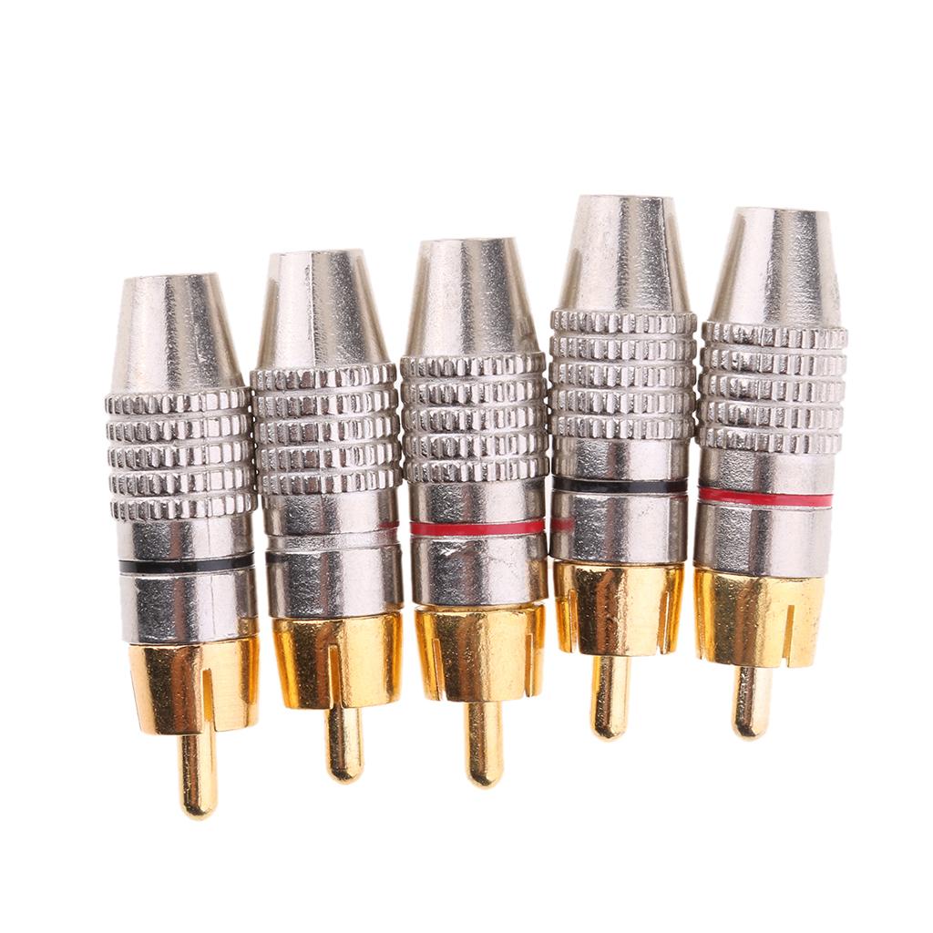 5X RCA Plug Male Solderless Gold Plated Audio Video Adapter Connector